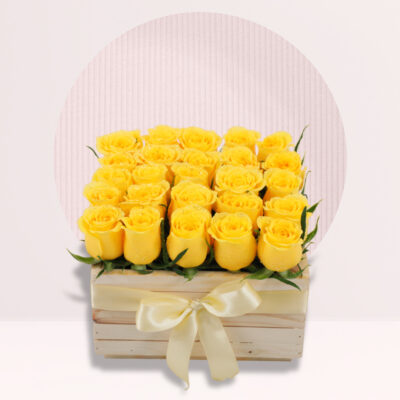 Joy of Yellow Roses in Wooden Box