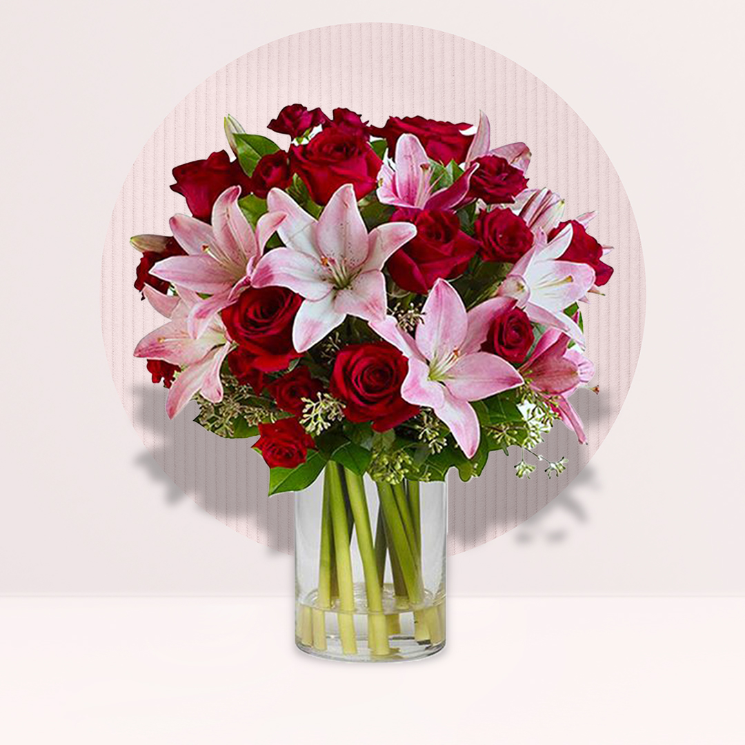 Romance of Red Rose & Lilly in Vase Delivery in KL, Malaysia, 1