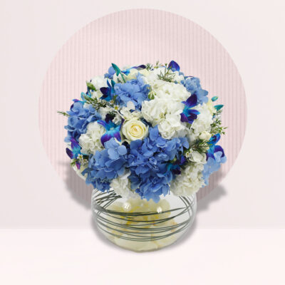 Dazzling Hydrangea with Orchid in Fish Bowl