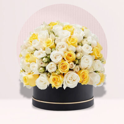 Signature Box of White and Yellow Roses