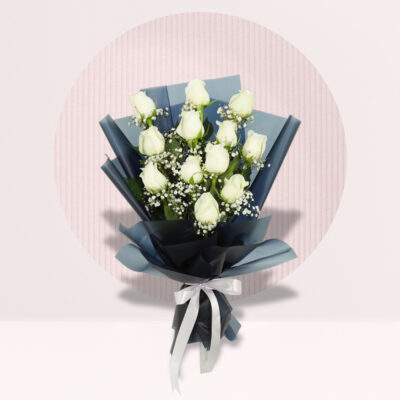 Designer Bouquet of 12 White Roses