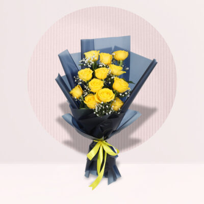 Designer Bouquet of 12 Yellow Roses