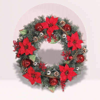 Fresh Christmas Wreath with Poinsettias Decor