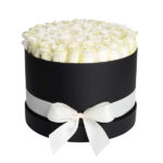 White Roses in Black Round Box