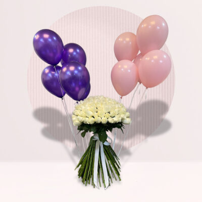 Astonishing White Roses with balloons
