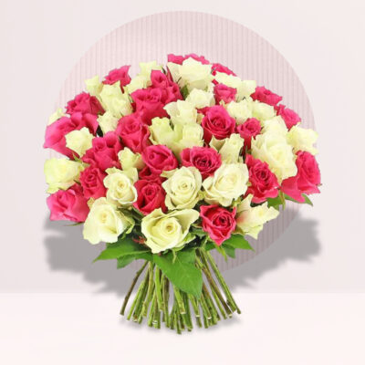 Bouquet of Pink & White Roses with Hand Tied